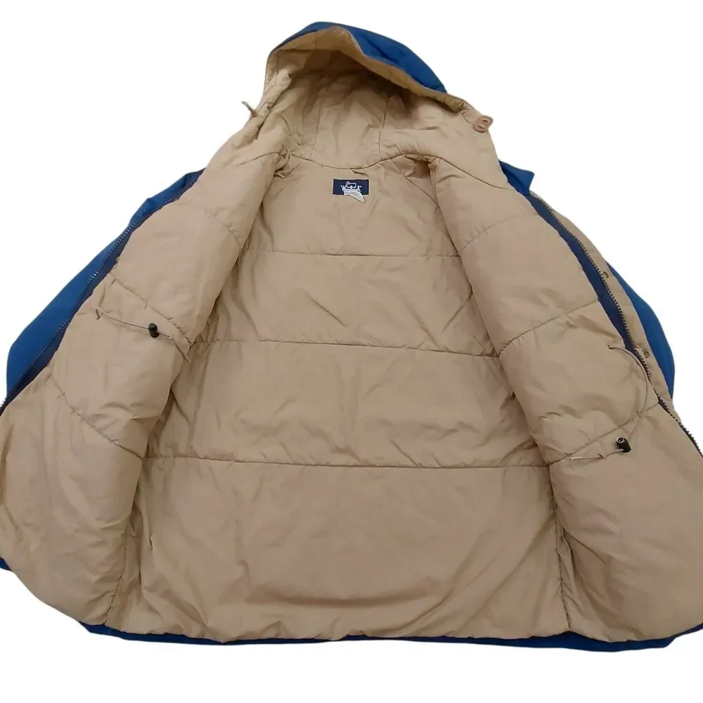 Vintage Woolrich Jacket Large Blue Hooded Full Zip Snap Insulated Nylon Outdoor